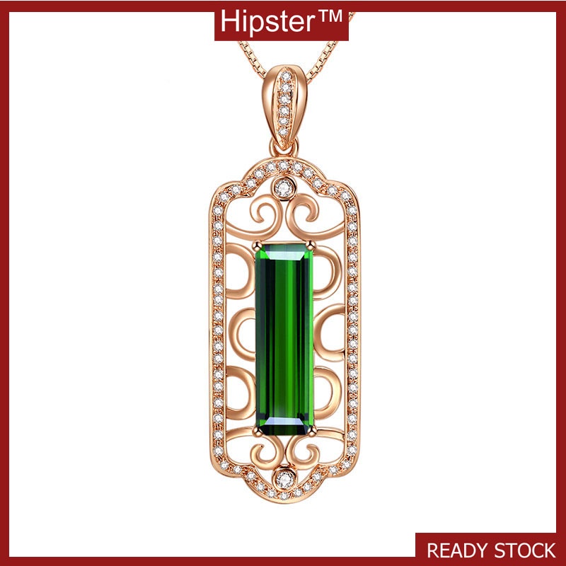 Retro Dignified Hollow Simple Emerald Pendant Rose Gold Clavicle Chain