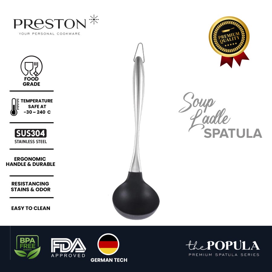 PRESTON COOKWARE LADLE - Soup Ladle Spatula HITAM - Sutil Masak Silikon Food Grade / Irus Soup Silikon