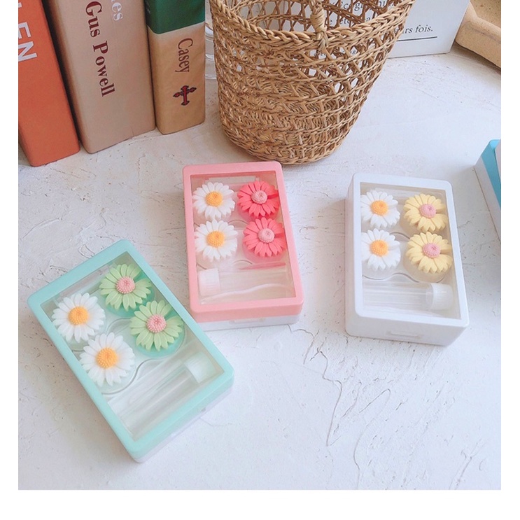 STELLA SOFTLENS BOX / TEMPAT KOTAK LENSA MODEL BUNGA DAISY DESI/ CUTE SOFTLENS CASE TRAVEL KIT / TEMPAT SOFTLENS LUCU GAMBAR BUNGA WARNA WARNI/ WADAH SOFLENS KARAKTER IMUT