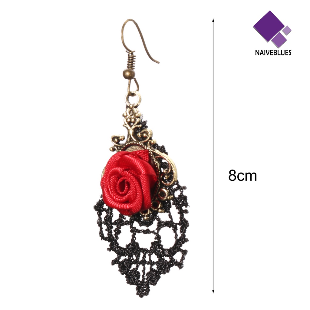 1 Pasang Anting Kait Gantung Wanita Desain Renda Hollow Warna Merah Untuk Hadiah