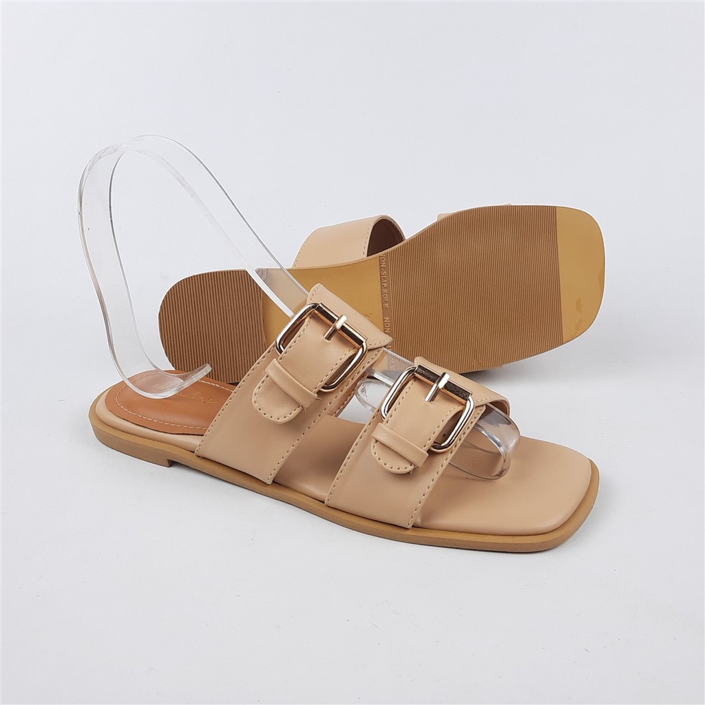 Sandal Flat Wanita Double Buckle Alea kae Marishcka 35-41