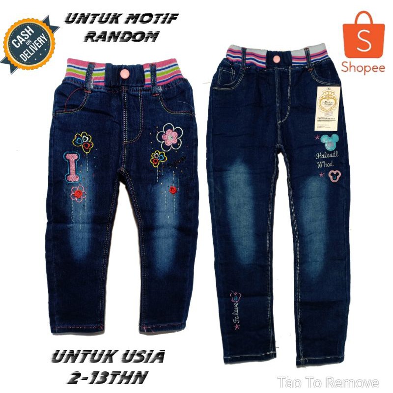 Celana Panjang Anak Perempuan Bahan Jeans Import Murah Motif Karakter Hello Kityy Umur Usia 1 2 3 4 
