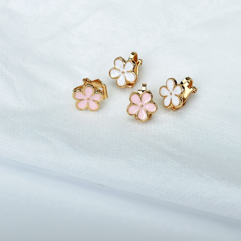 Anting Klip On Tanpa Tindik Desain Bunga Enamel Untuk Wanita