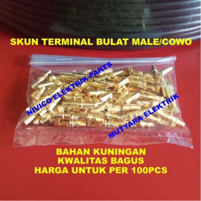 Skun Bulat 100pcs Male / 100pcs Skun Bulat / Skun Kabel Connector Male Bulat / Skun Kabel motor