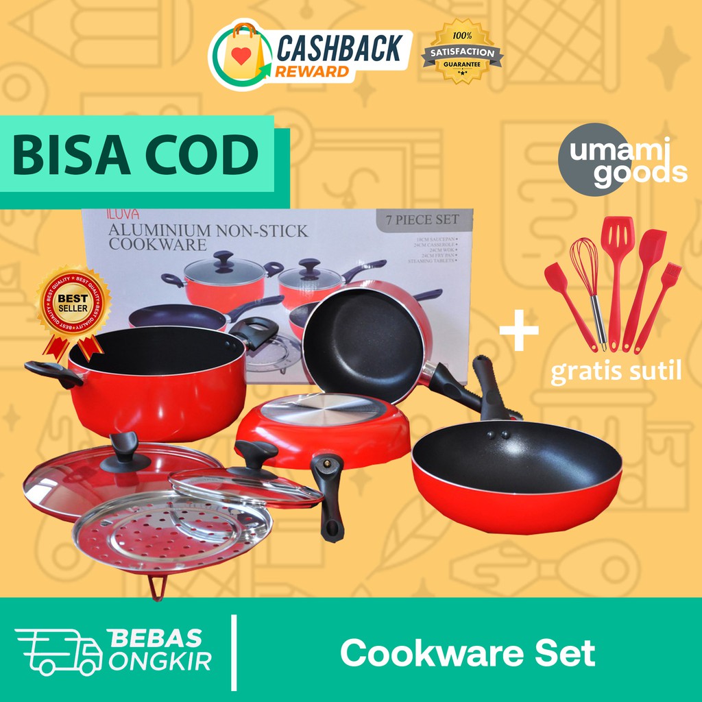 COOKWARE SET ANTI LENGKET SET PANCI WAJAN ANTI LENGKET TEFLON SET PENGGORENGAN ALAT MASAK SET