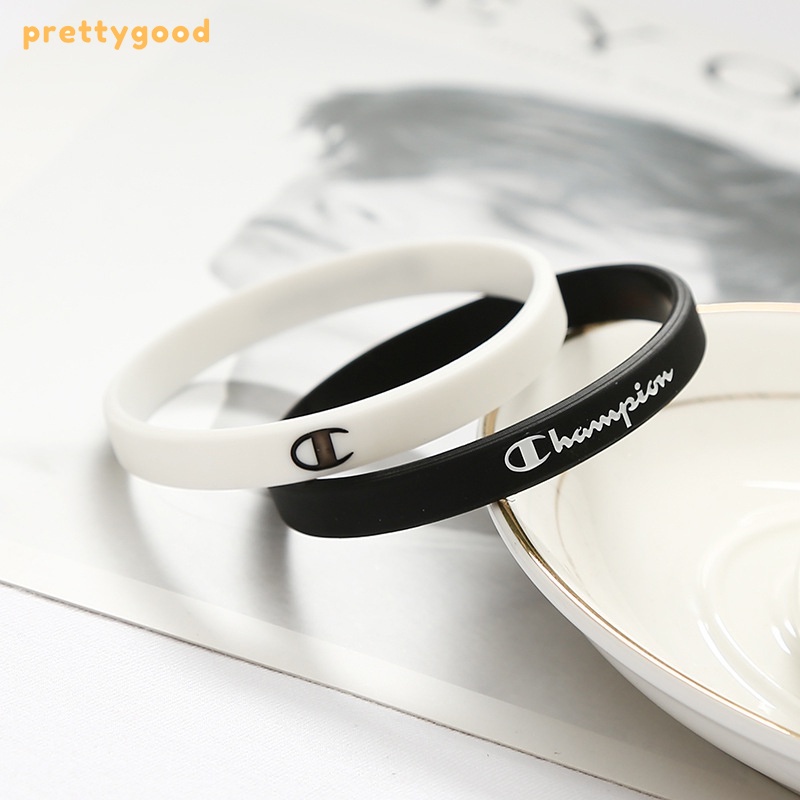 PrettygoodKorea Gelang Silikon Sederhana Gelang Pasangan Hitam Dan Putih Aksesoris Fashion -PD