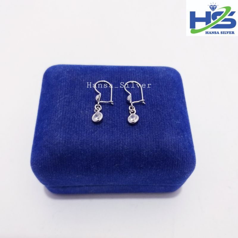 Anting Anak Perak Asli Silver 925 Lapis Emas Putih Model Agogo Satu Permata