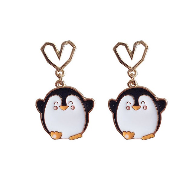 LRC Anting Tusuk Fashion Gold 925 Silver Needle Love Penguin Earrings D06490