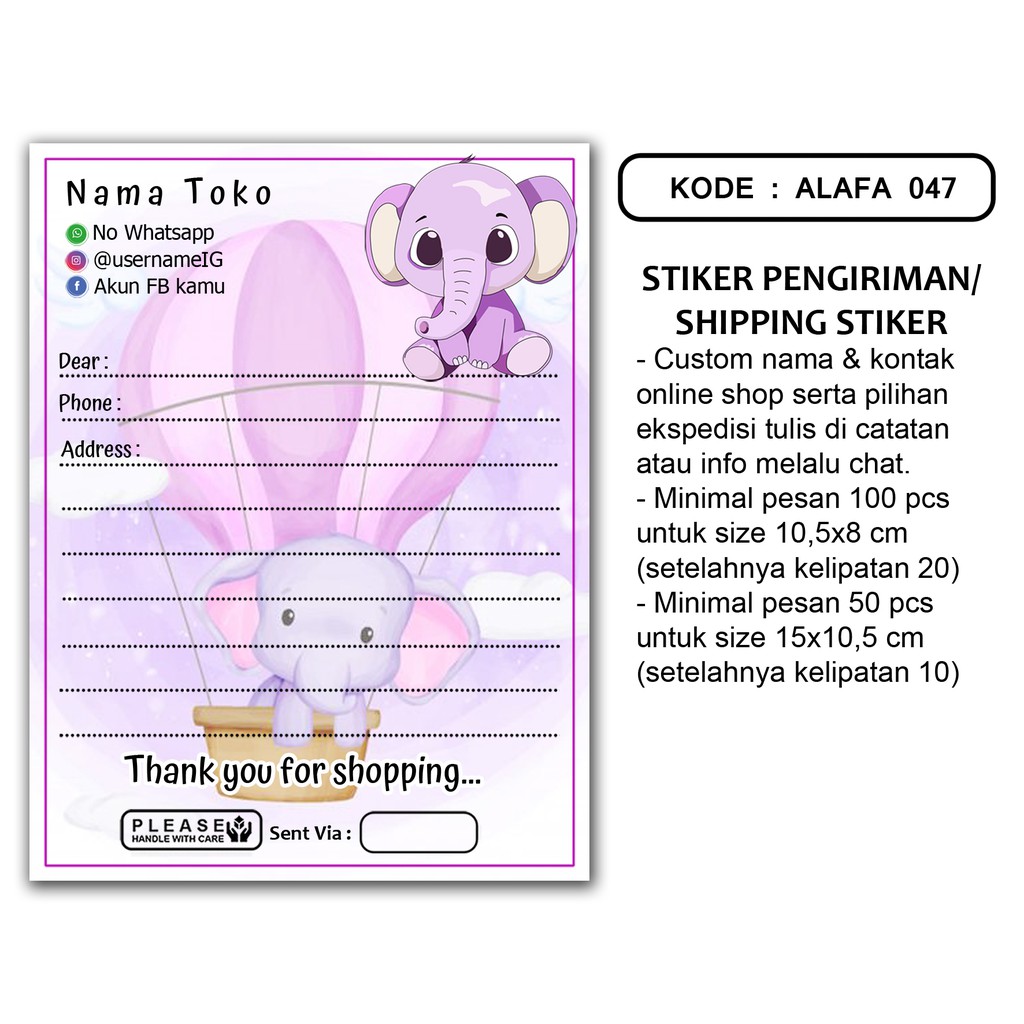 Cute Elephant Series Stiker Pengiriman Shipping Stiker Label