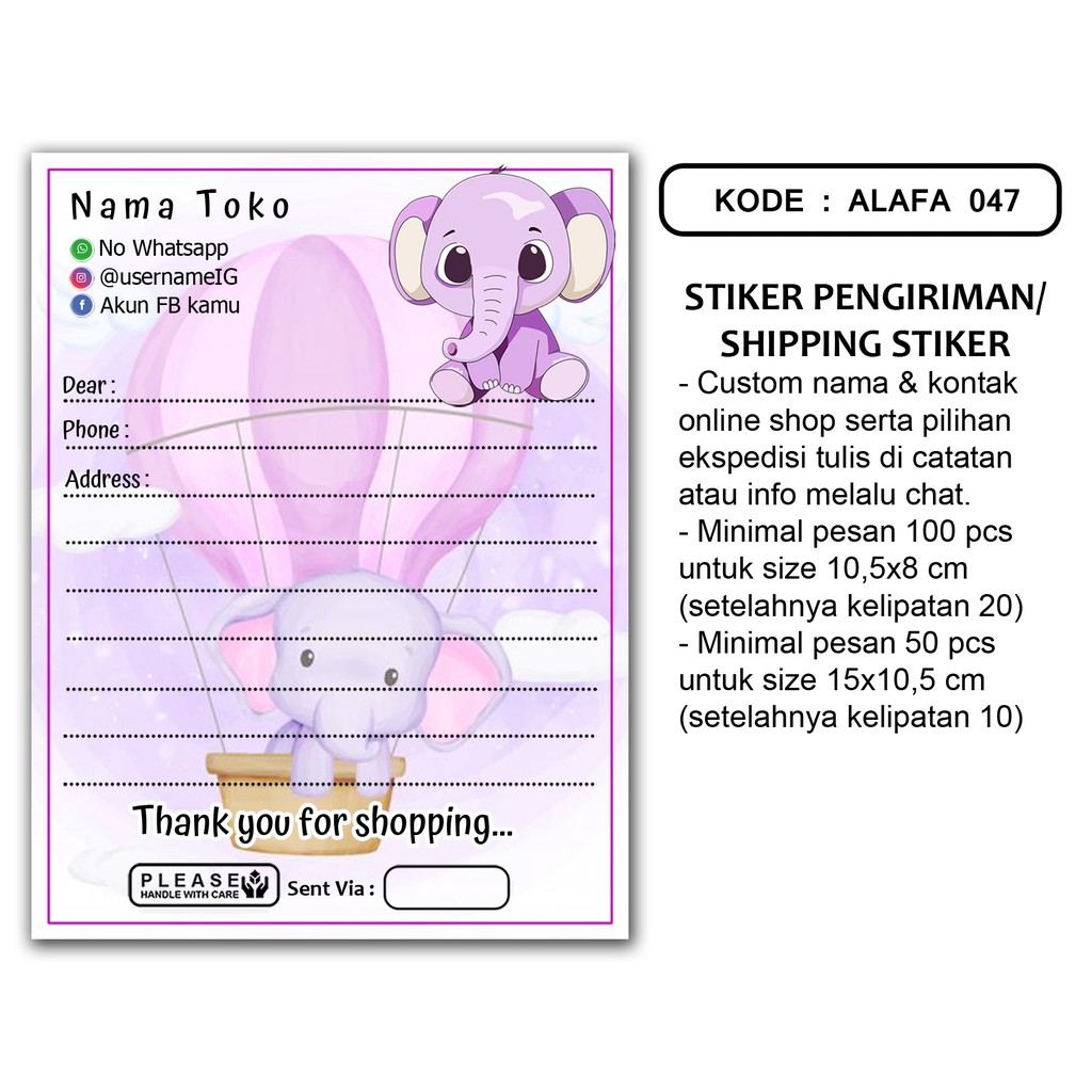 Cute Elephant Series Stiker Pengiriman Shipping Stiker Label