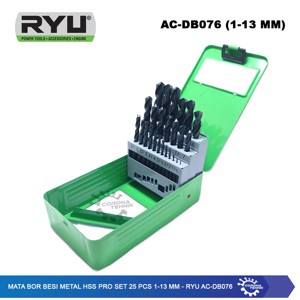 Ryu AC-DB076 - Mata Bor Besi Metal HSS Pro Set 25 Pcs 1-13 mm