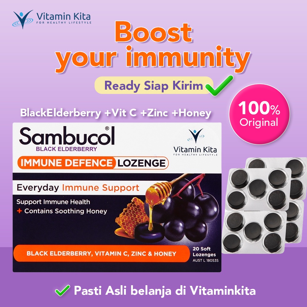 Sambucol Immune Defence Lozenge Original Australia (20 Loz) | melegakan tenggorokan yang sakit akibat penyakit pilek dan flu