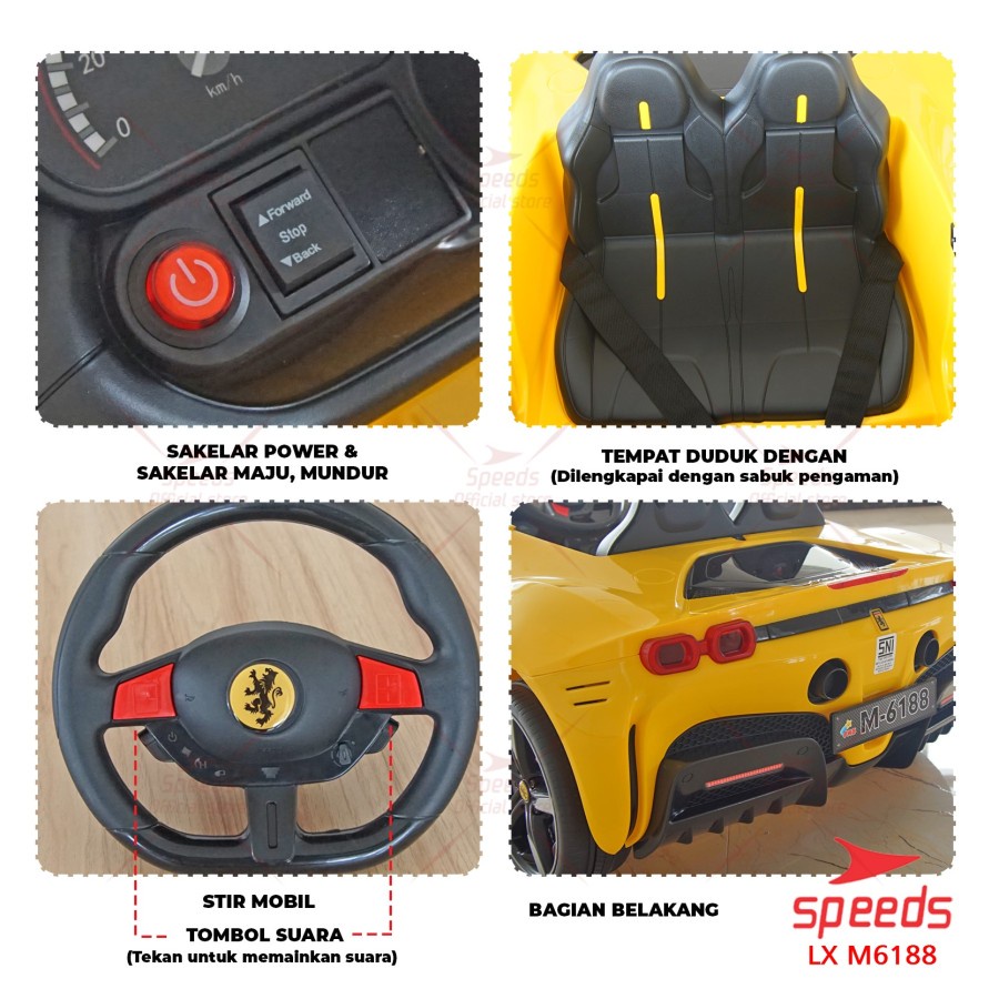 Mobil Aki Anak PMB 6188 Lamborghini Sport Remote Pintu Buka ( Remote + Gas Manual )-6