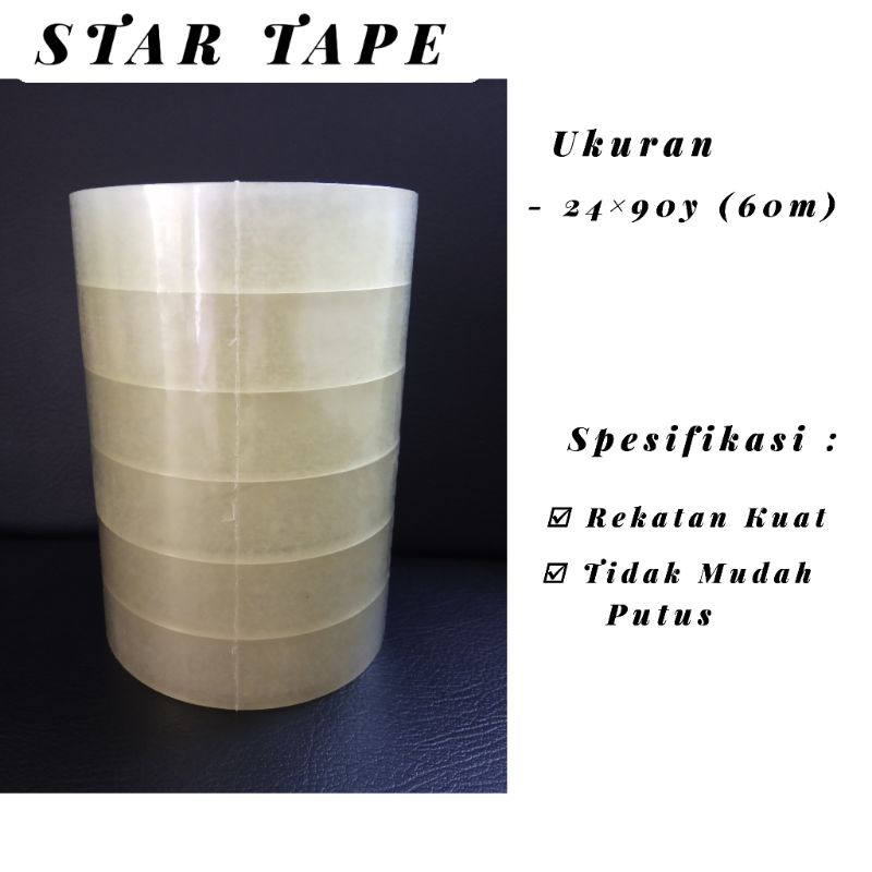 

Lakban Bening/Coklat Star Tape 24mmx90y bc OPP Tape Perekat Berkualitas