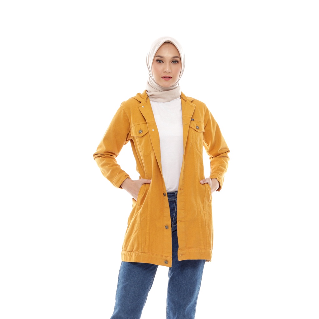 Zilong Brutalist zb083 - Jaket Jeans Wanita Denim Polos Panjang Rawis Hijab Muslim Hoodie Korea Styl