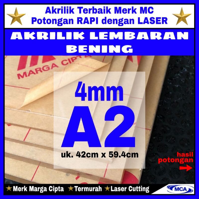 AKRILIK lembaran 4mm uk. A2 / Akrilik bening / Marga cipta / Acrylic