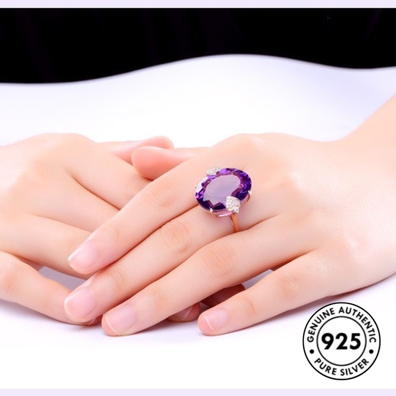 Cincin Sterling Silver 925 Dengan Batu Amethyst Oval Untuk Wanita