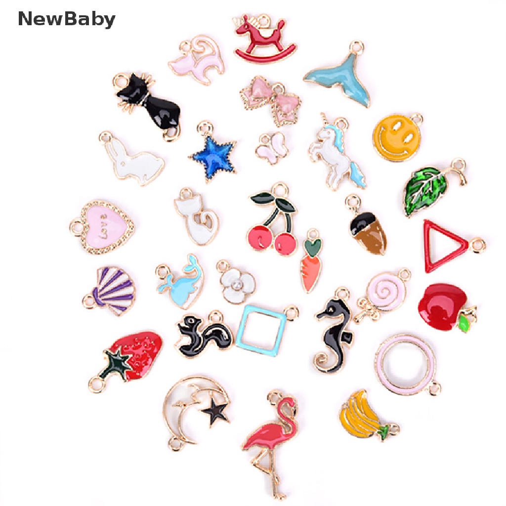 30pcs / Set Liontin Enamel Bentuk Hewan Bulan Bintang Buah Untuk Membuat Perhiasan