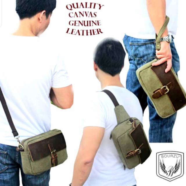[BOURZU] BISA COD Tas selempang - slingbag - handbag canvas + genuine leather