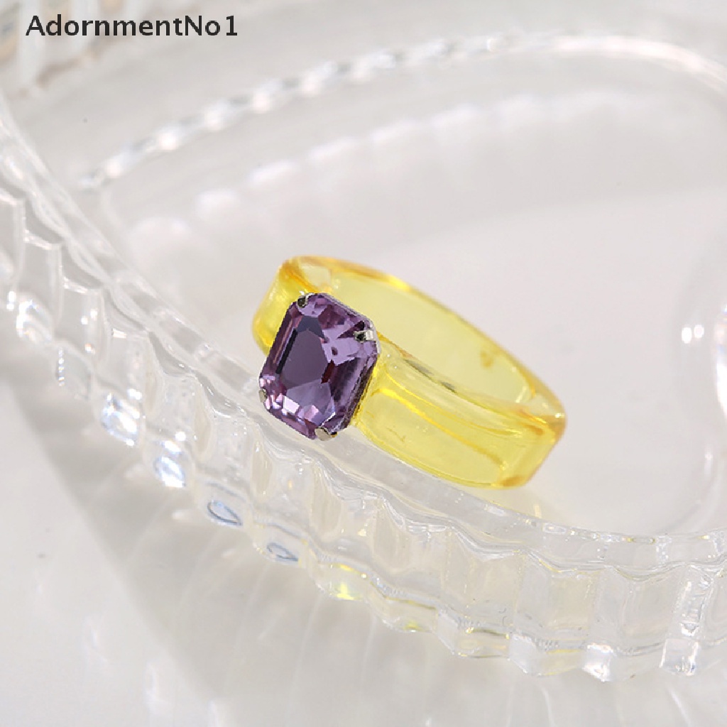 (AdornmentNo1) Cincin Geometri Aksen Kristal + Berlian Imitasi Bahan Resin Untuk Perhiasan Wanita