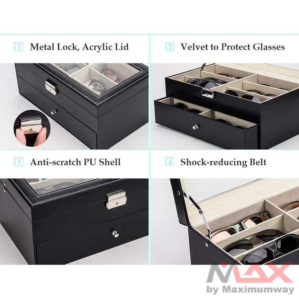 Kotak Organizer Kacamata Kotak Penyimpanan Kacamata Eyeglasses Sunglasses Box 12 Slot Leather 12 Piece Eyeglasses Storage and Sunglass Glasses Display Drawer Lockable Case Organizer PU Leather Watch glasses jewelry storage box Watch Jewelry glasses dust