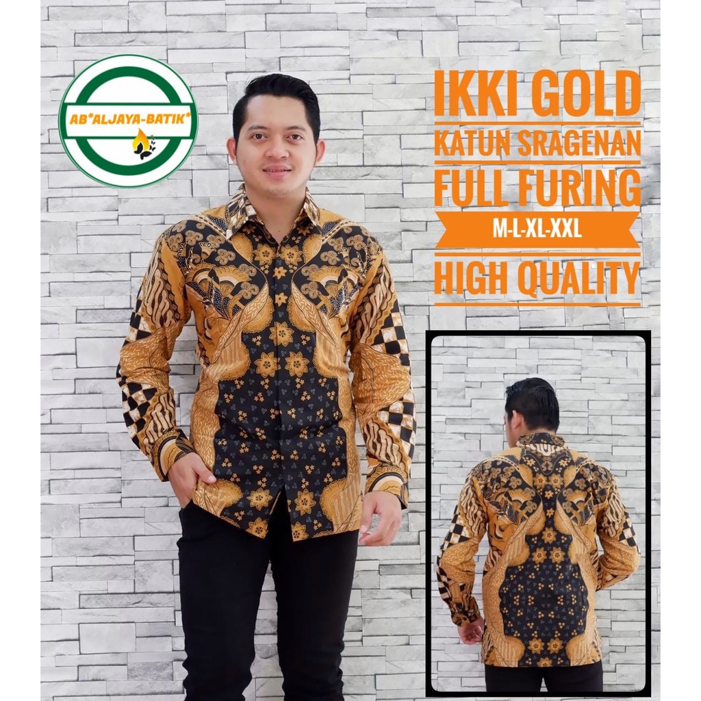 IKKI GOLD Kemeja Batik Pria Lengan Panjang Katun Halus FULL FURING Batik Aljaya