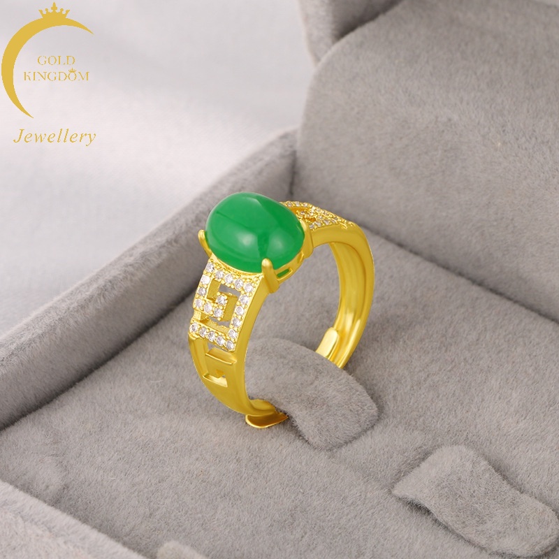 Cincin Lapis Emas Asli Kadar 375 Hias Berlian Kalsedon Hijau Untuk Pria Dan Wanita
