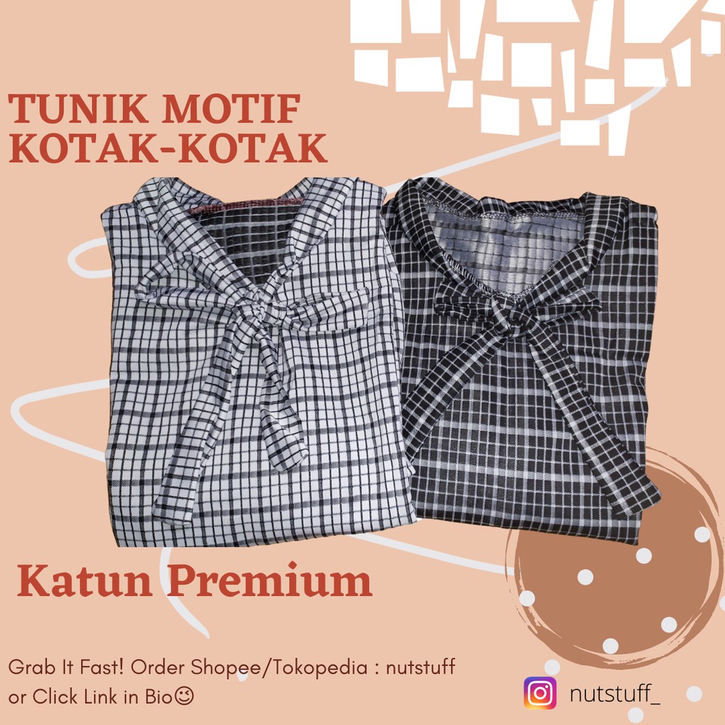 TUNIK MOTIF KOTAK-KOTAK & BUNGA BAHAN KATUN PREMIUM