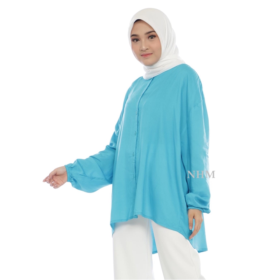 Kemeja BigSize Wanita Pinguin Katun Rayon Tangan Panjang Polos