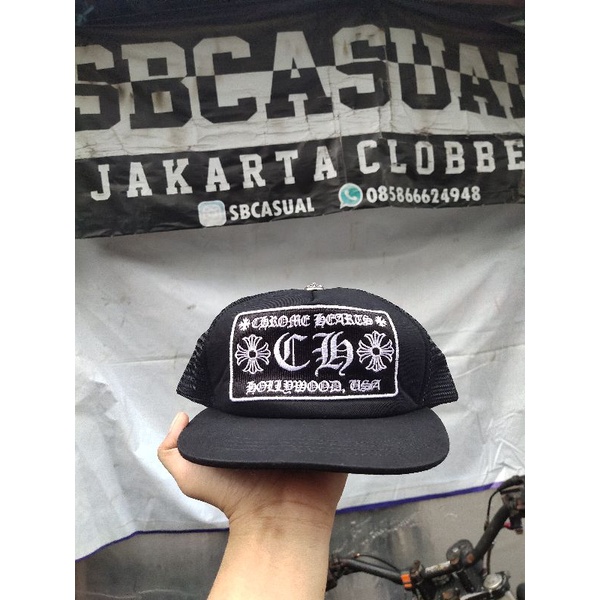 Trucker Topi Chrome Hearts CH HOLLYWOOD USA Hitam Original MADE IN USA Cap Authentic Murah