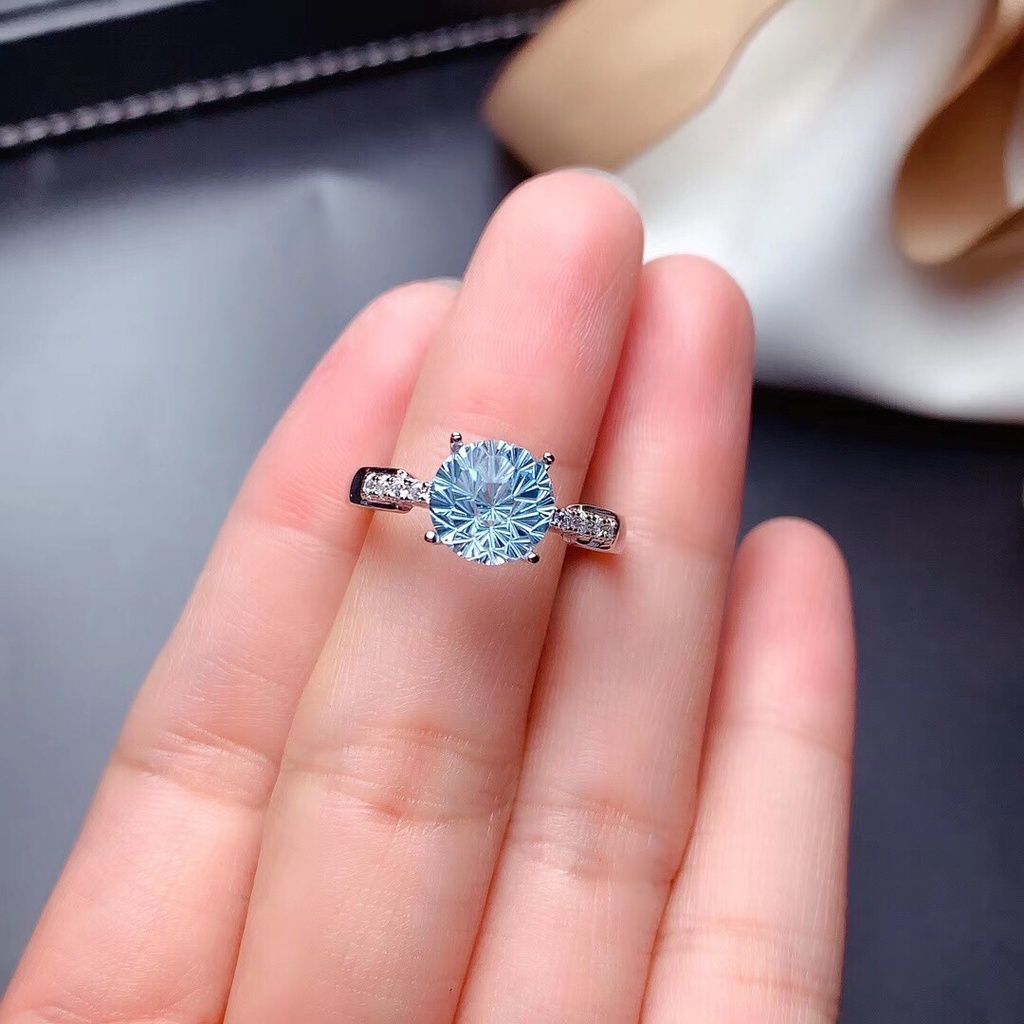 perak asli 925 cincin Wanita Kreatif dan sederhana langit biru Batu Permata Cincin yang dapat disesuaikan Perhiasan Fashion CCD5