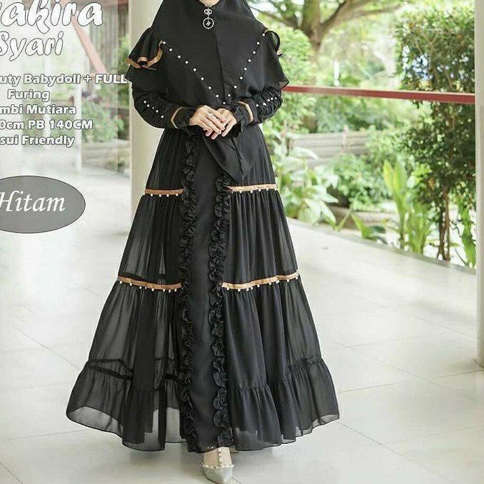 ➯ M L XL Baju Gamis Pesta Wanita Terbaru Putih Model Kekinian Ceruty Summer Dress Muslim Polos Busui