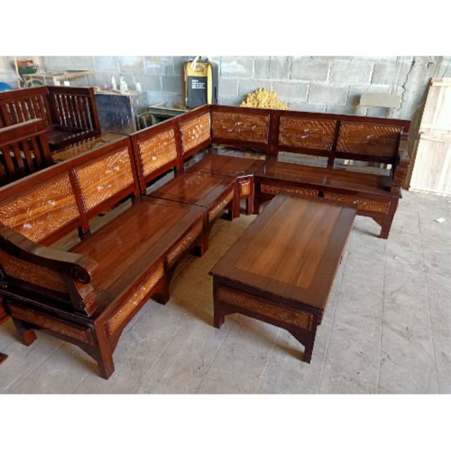 Kursi sudut jati. Kursi L jati minimalis