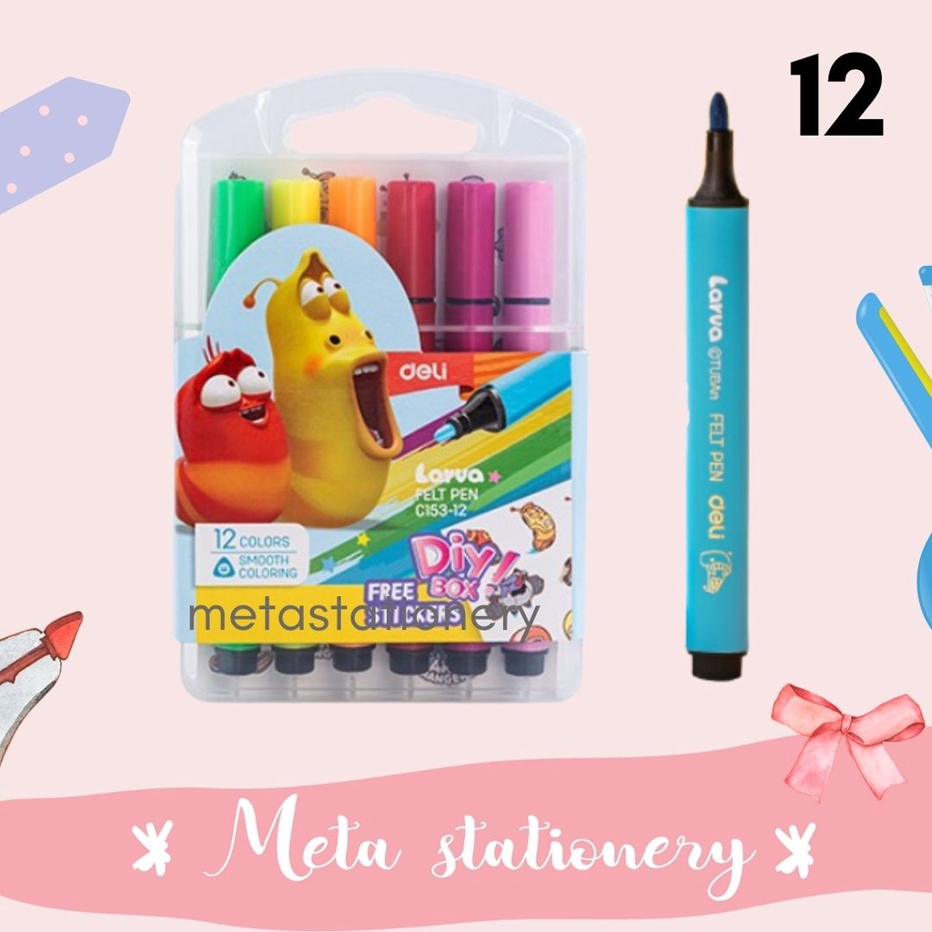 

Larva Felt Pen / Spidol Warna 12 Warna EC153 Deli