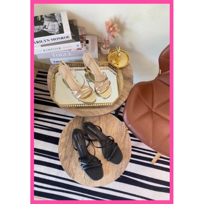 CHARLES & KEITH (CK) - 318 GOLD, BLACK (HEELS) WANITA