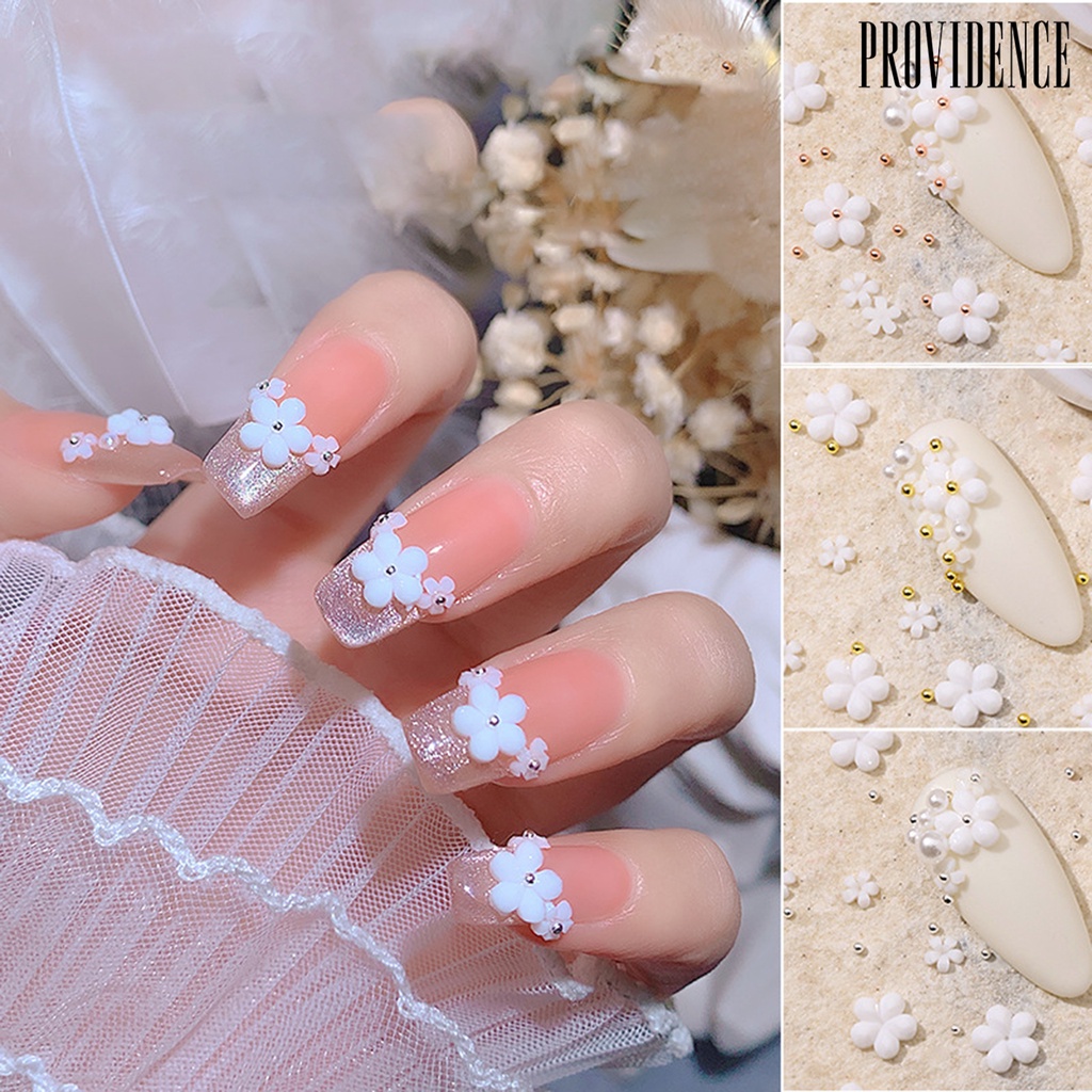 Providence Nail Decoration Easy to Stick DIY White Five Petal Flower Small Nail Ornament for Female