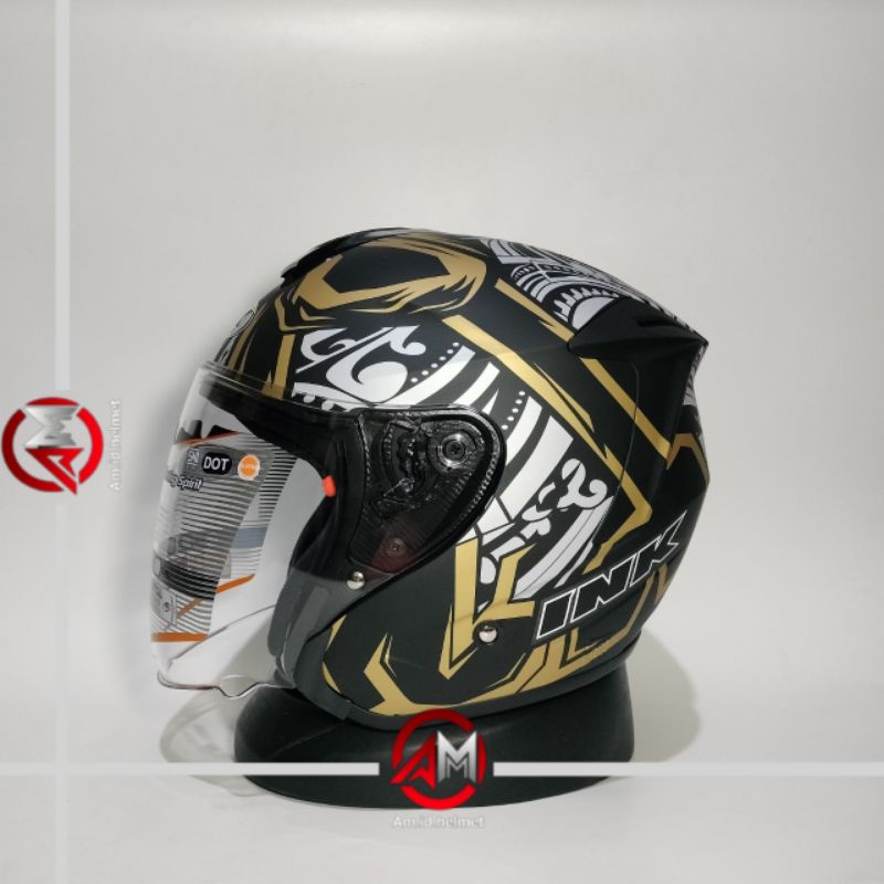 Jual Helm Ink Dynamic Matt Black Gold Helm Half Face Shopee Indonesia