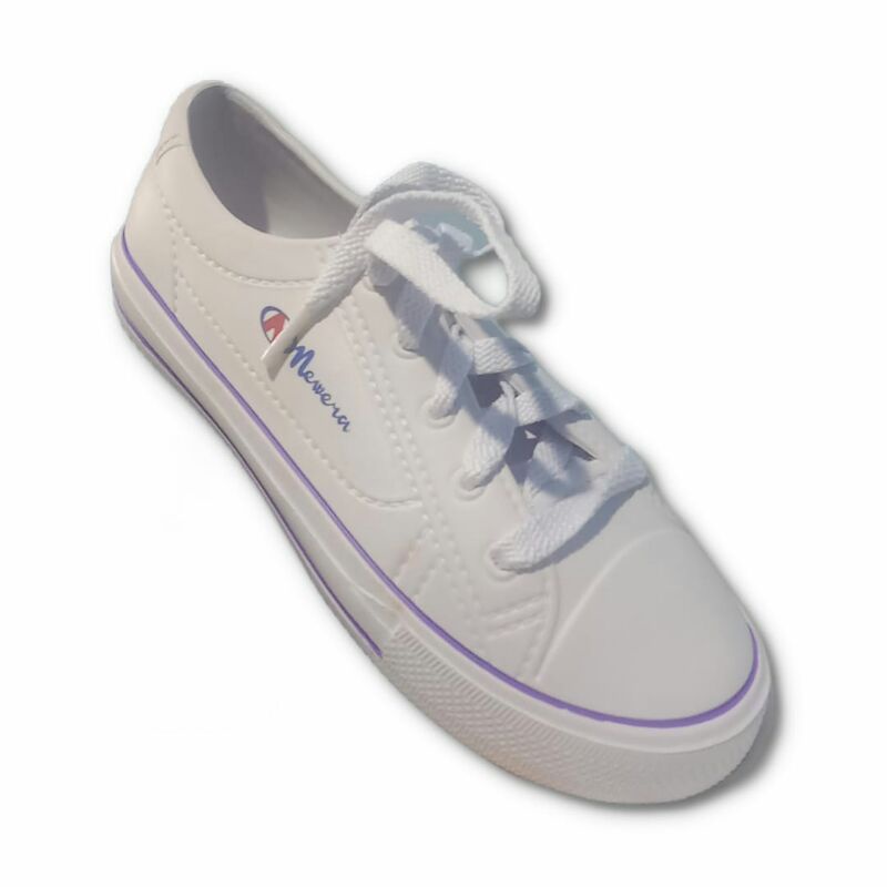 New Era 9031 - Sepatu Karet Putih Tali Bahan Pylon / Sepatu Putih Karet Sneaker Wanita-Putih List Ungu