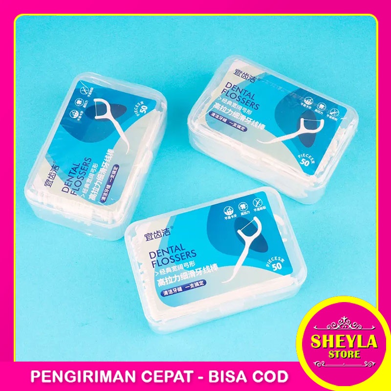 Benang Tusuk Gigi 1 Pack Isi 50 Pcs Dental Floss / Pembersih Sela Gigi Benang Disposable Dental Flossers / Benang Tusuk Gigi 1 Pack Isi 50 Pcs Dental Floss / Pembersih Sela Gigi Benang Disposable Dental Flossers / TV-42