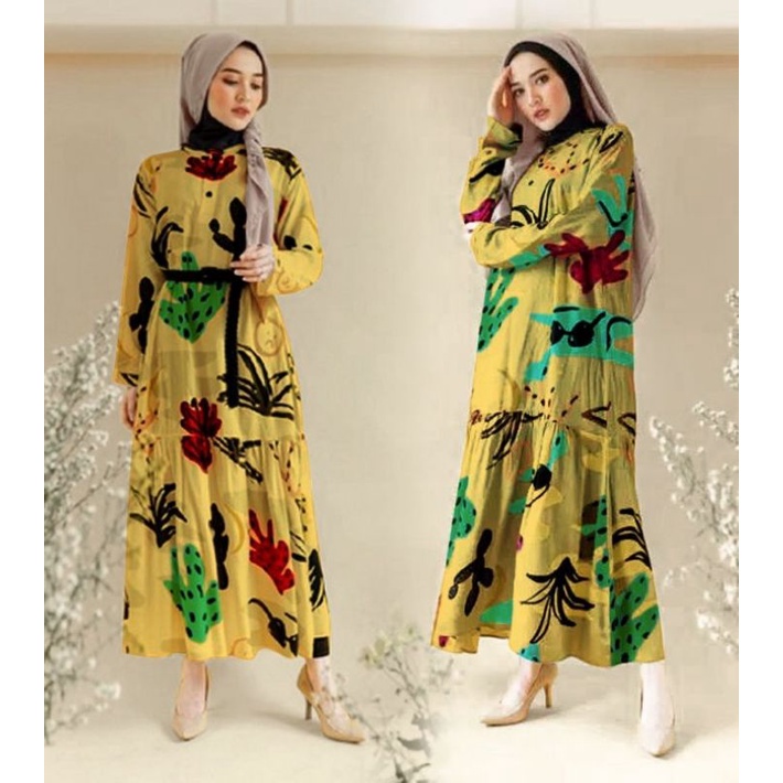 Baju Muslim Perempuan/Gamis Syari Kekinian Busui Motisf Kembang Bahan Katun Rayon Murah