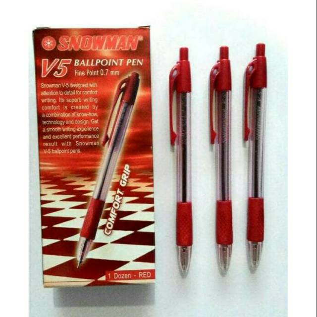 

Ballpoint / Bolpen Snowman V5 0.7mm Merah 1 Pack (12pcs)
