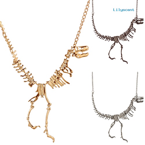 Kalung Rantai Liontin Tulang Dinosaurus Bahan Alloy Gaya Punk Untuk Unisex