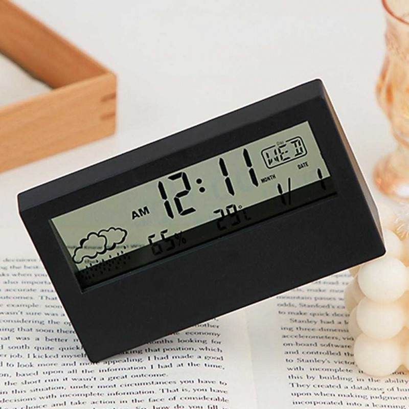 Jam Alarm Weker Meja Digital Suhu Ruangan Kualitas Udara Thermometer Hygrometer