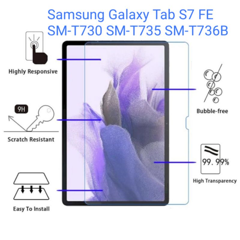 Antigores Samsung Tab S7FE S7 FE T730 T736B Tempered Glass Screen Guard protector TG pelindung Layar