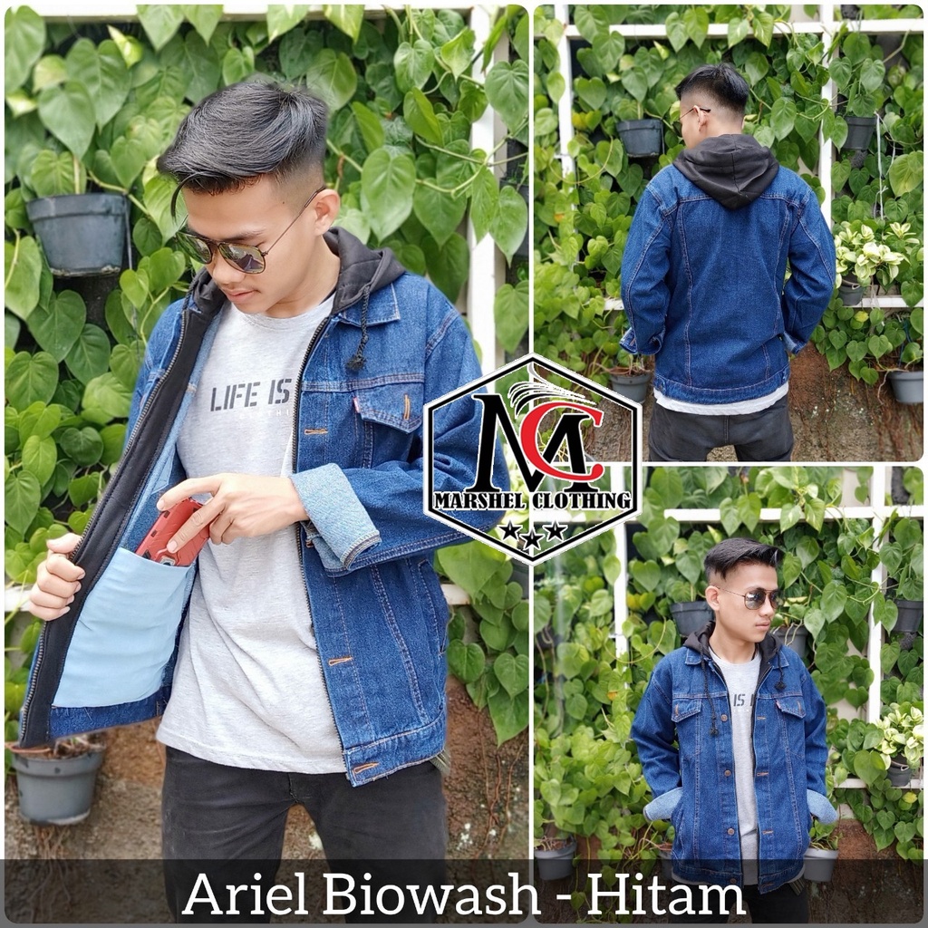 RCL - Jaket Jeans Pria Hoodie Ariel - Black Acid Wash Jumbo Big Size M.L.XL.XXL