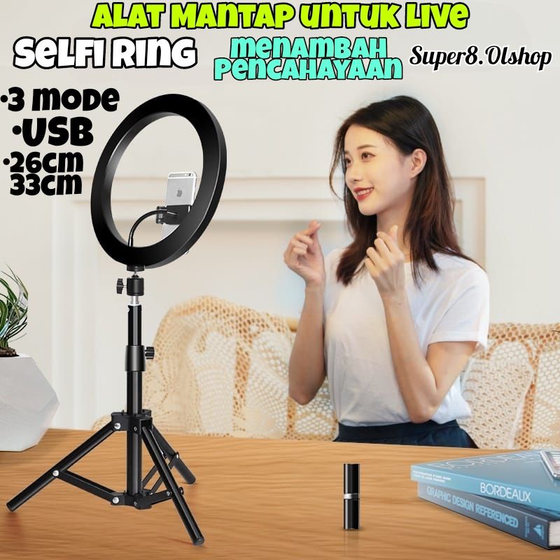 Ring Selfie LED LAMPU Selfie Bulat 26,33cm untuk HP, USB Ring⭐ Super8 ⭐