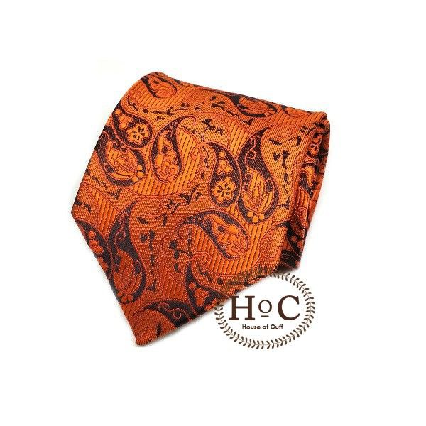 Houseofcuff Dasi Neck Tie Motif Wedding Best Man Orange Black Paisley Batik Tie