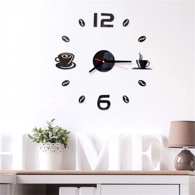 Jam Dinding DIY Giant Wall Clock Quartz Creative Design 40-70cm Model Coffee Bell - DIY-12 - Black