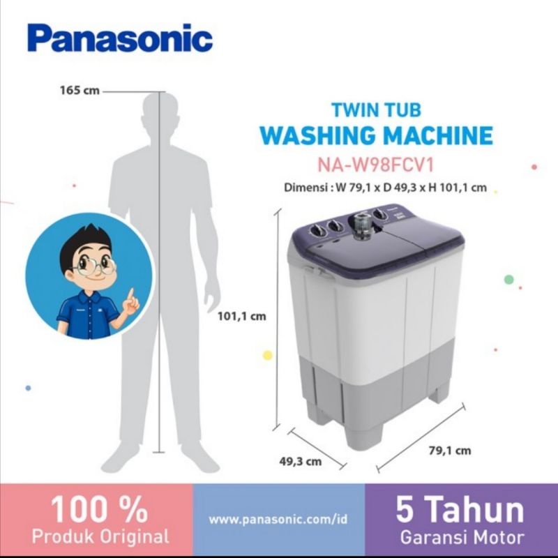 PANASONIC MESIN CUCI 2 TABUNG 9 KG NA-W98 FCV1