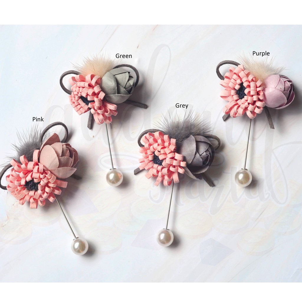 TuspinPink Flower with Pompom Unik Brooch Kondangan Lucu Bros Pin Hijab Pins Peniti Jilbab GH 208019